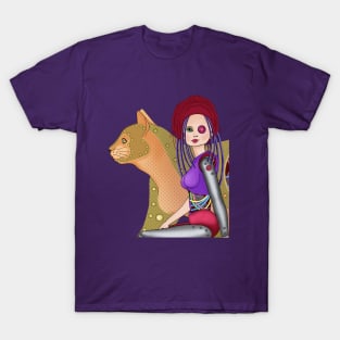 Cyber girl and cyber cat. Cyber witch. T-Shirt